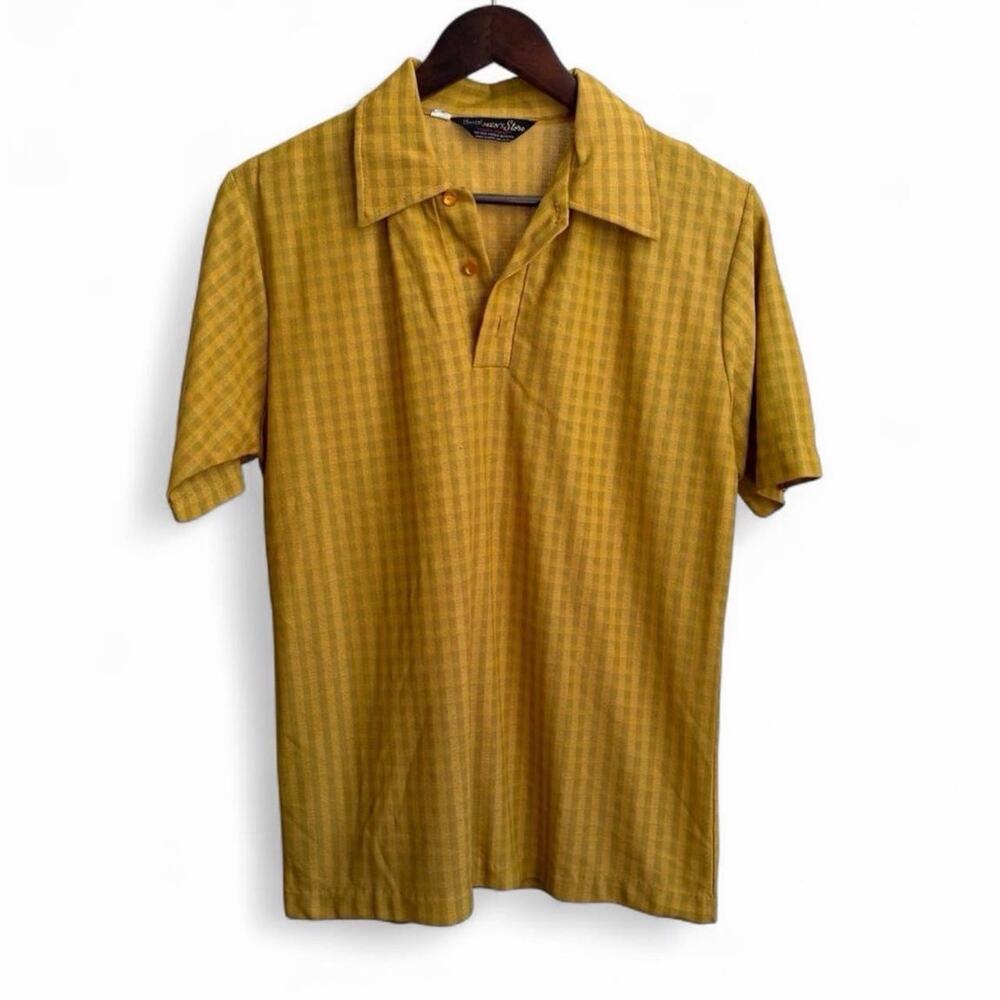 Vintage 70s Sears Perma Prest Plaid Minimalist Disco Mens M Polo Shirt